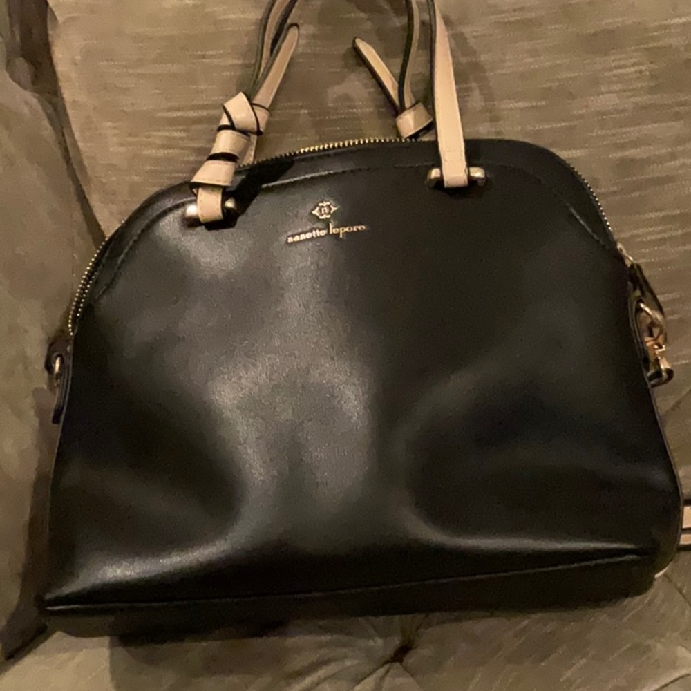 Nanette Lenore small vegan bag11x5 high is 9inch. Bag has 4 pockets.